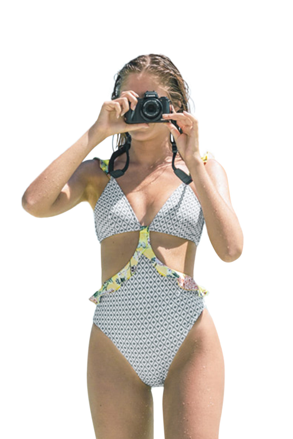 Geometric Print Ruffle One-piece Swimsuit