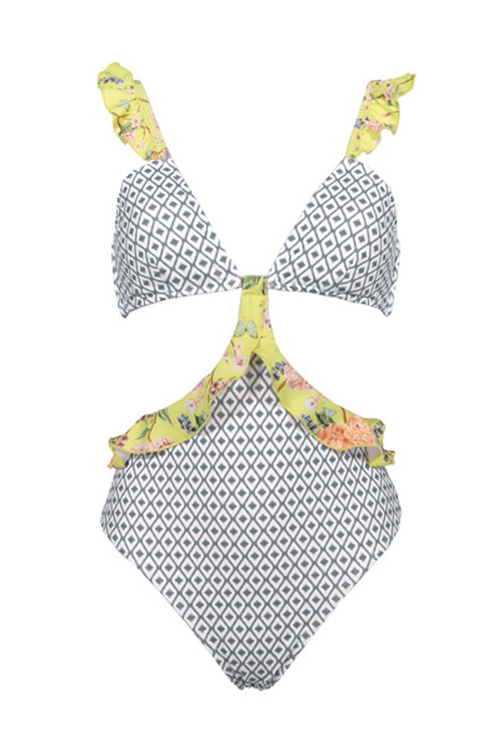 Geometric Print Ruffle One-piece Swimsuit